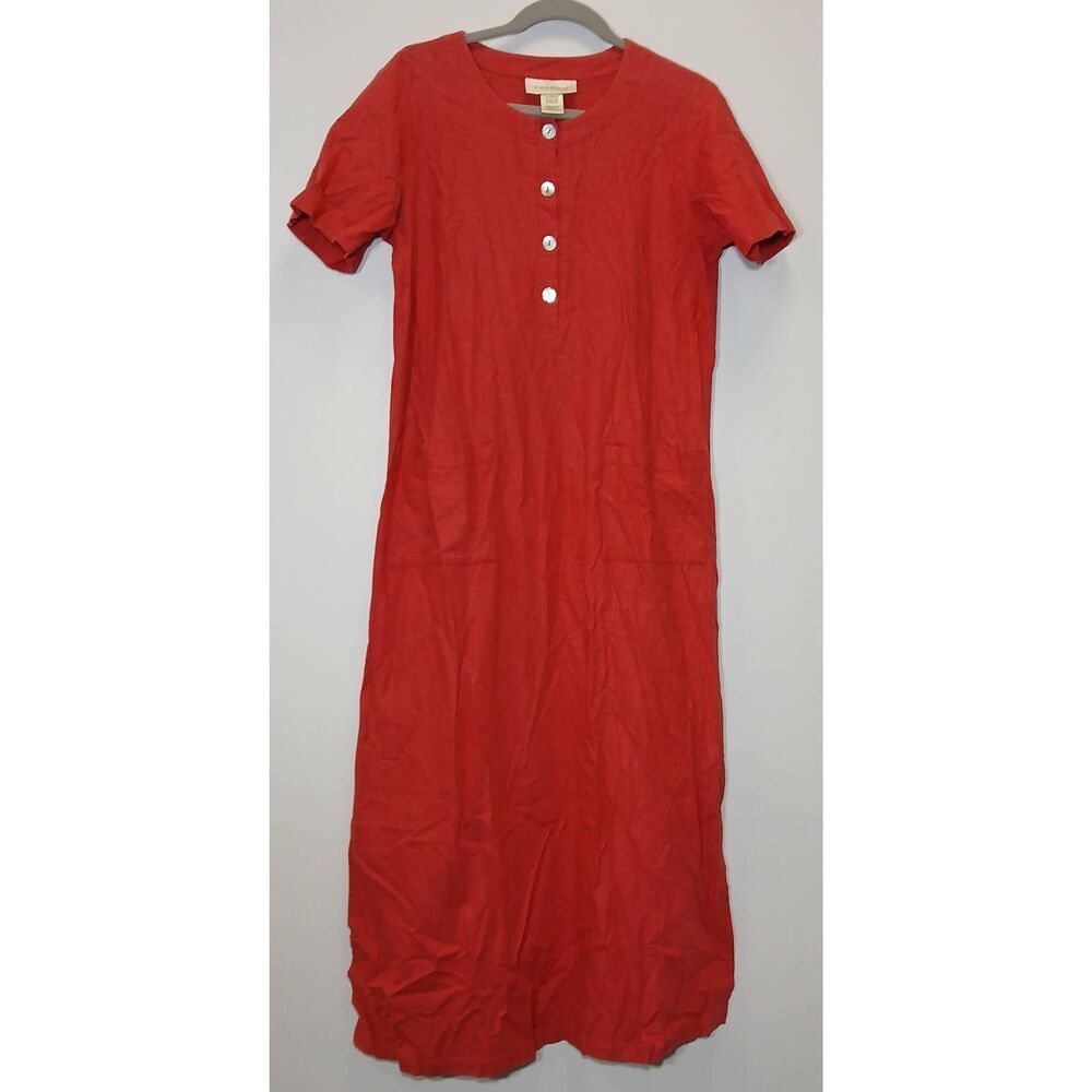 Susan Bristol womens medium long maxi dress linen red Coastal boho beach travel